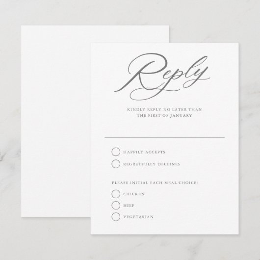 Elegant Schrift Huwelijk Witte Antwoord RSVP Kaart (Voorkant / Achterkant)