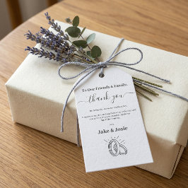 Elegant Schrift Huwelijks Dankjewel met Ringen Cadeaulabel