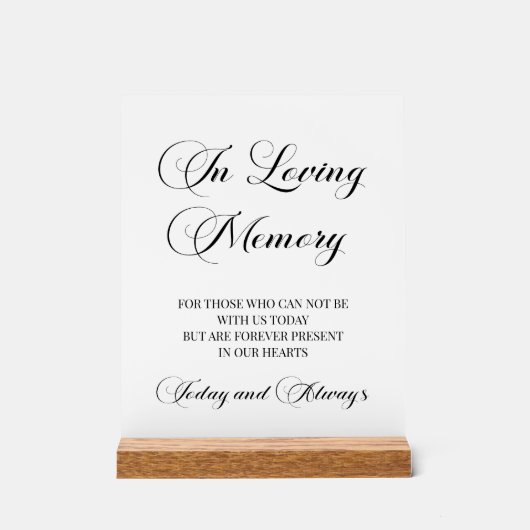 Elegant schrift 'In Loving Memory' Gedenkteken Acryl Bord (Voorkant)