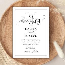 Elegant Schrift Klassiek Zwart-Wit Huwelijk Kaart