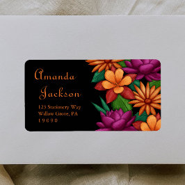 Elegant Schrift Kleurrijke Bloemen Retouradres Etiket