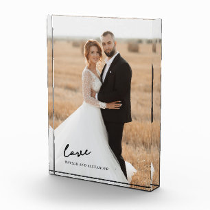 Elegant Schrift Liefde Bruid Bruidegom Foto Blok