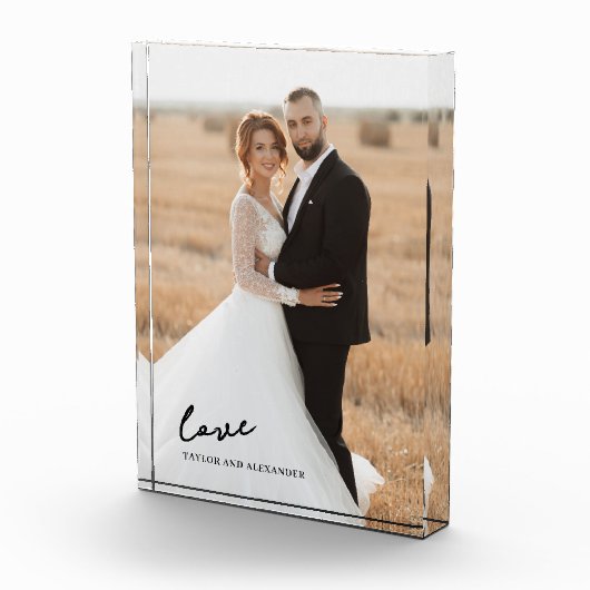 Elegant Schrift Liefde Bruid Bruidegom Foto Blok (Rechts)