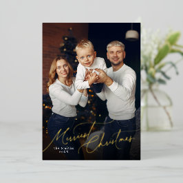 Elegant Schrift Merry Christmas Familie Foto Folie Feestdagenkaart