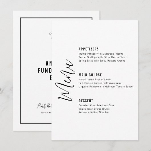 Elegant Schrift Minimalistische Formele Diner Menu (Voorkant / Achterkant)