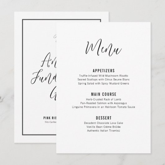 Elegant Schrift Minimalistische Formele Galadiner Menu (Voorkant / Achterkant)