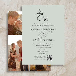 Elegant Schrift Monogram 4 Foto Huwelijk Kaart