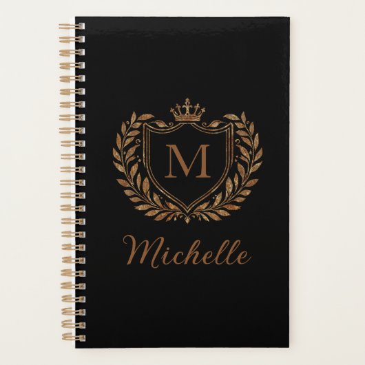 Elegant schrift Monogram Aangepaste Luxe Zwart Gou Planner (Voorkant)
