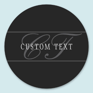 Elegant Schrift Monogram Bewerkbaar Zwart Grijs Wi Ronde Sticker