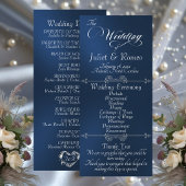 Elegant Schrift & Monogram - Blauwe Huwelijk Programmakaart