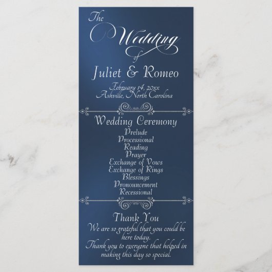 Elegant Schrift & Monogram - Blauwe Huwelijk Programmakaart (Voorkant)