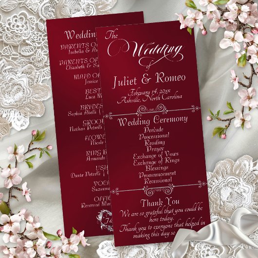 Elegant Schrift & Monogram - Bourgondië Huwelijk Programmakaart