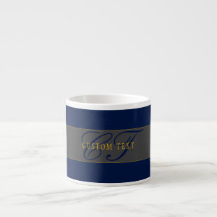 Elegant Schrift Monogram Donker Navyblauw Grijs & Espresso Kop