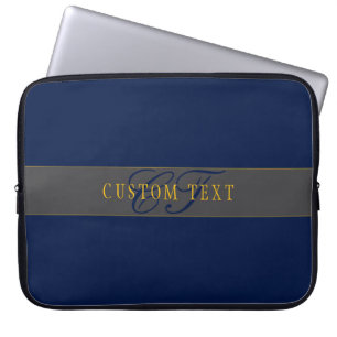Elegant Schrift Monogram Donker Navyblauw Grijs &  Laptop Sleeve