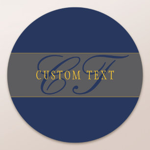 Elegant Schrift Monogram Donker Navyblauw Grijs & Ronde Sticker