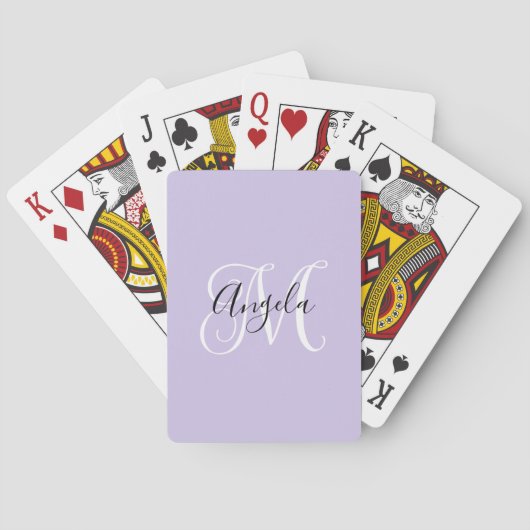 Elegant Schrift Monogram Licht Lavendel Pokerkaarten (Achterkant)