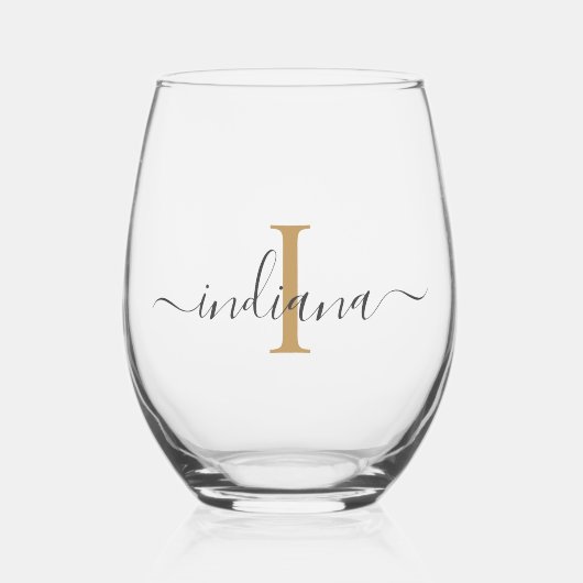 Elegant Schrift Monogram Minimalistisch Wijnglas Zonder Voet (Voorkant)
