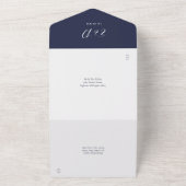 Elegant Schrift Monogram Navyblauw Bruiloft All In One Uitnodiging (Buitenkant)