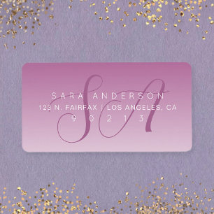 Elegant Schrift Monogram Ombre Mauve Retouradres Etiket