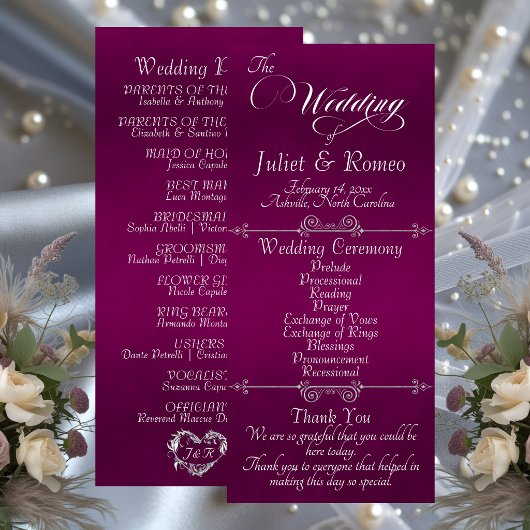 Elegant Schrift & Monogram - Pruim Huwelijk Programmakaart