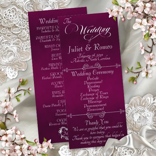Elegant Schrift & Monogram - Pruim Huwelijk Programmakaart