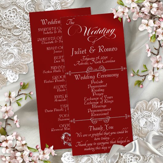 Elegant Schrift & Monogram - Rode Huwelijk Programmakaart