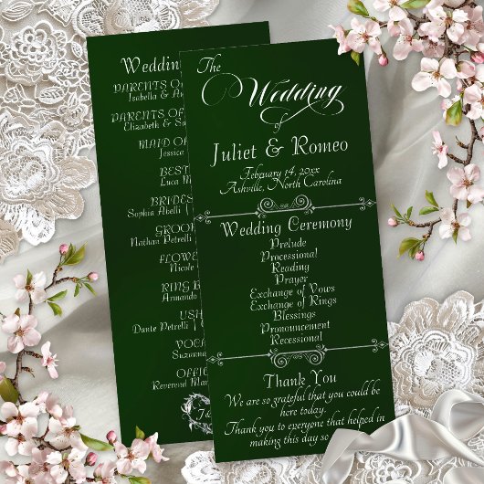 Elegant Schrift & Monogram - Smaragd Huwelijk Programmakaart