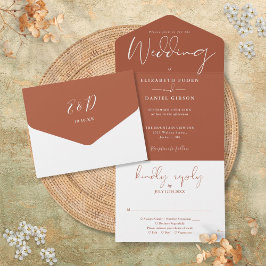 Elegant Schrift Monogram Terracotta Bruiloft All In One Uitnodiging