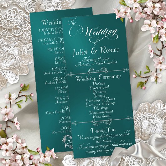 Elegant Schrift & Monogram - Turquoise Bruiloft Programmakaart