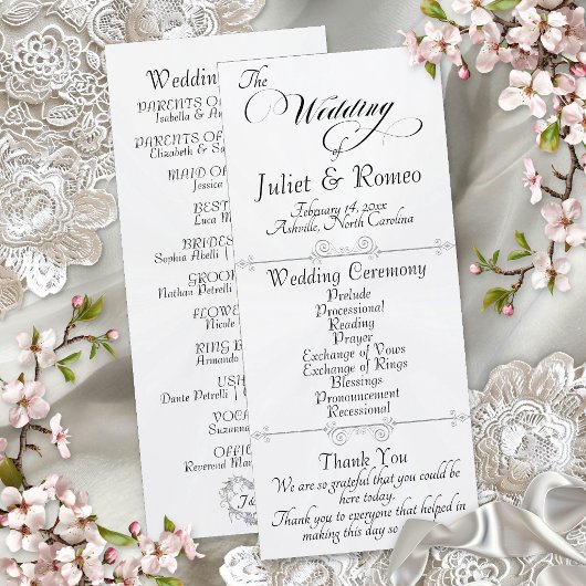 Elegant Schrift & Monogram - Witte Parel Bruiloft Programmakaart