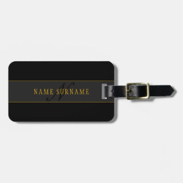 Elegant Schrift Monogram Zwart & Goud Bagagelabel