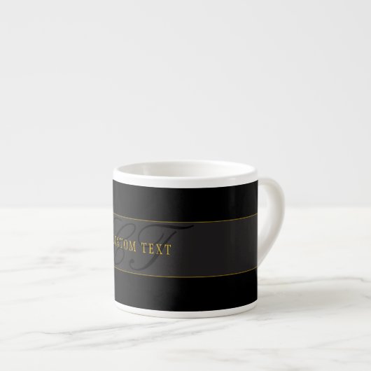 Elegant Schrift Monogram Zwart & Goud Espresso Kop (Voorkant rechts)