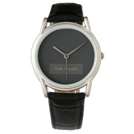 Elegant Schrift Monogram Zwart & Goud Horloge