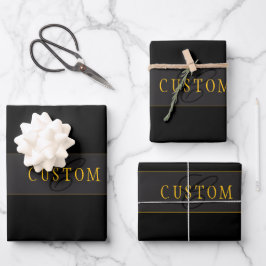 Elegant Schrift Monogram Zwart & Goud Inpakpapier Vel