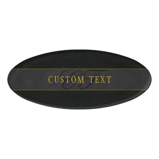 Elegant Schrift Monogram Zwart & Goud Naambadge (Voorkant)