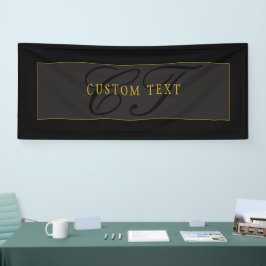 Elegant Schrift Monogram Zwart & Goud Spandoek