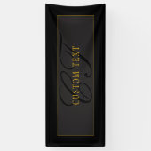 Elegant Schrift Monogram Zwart & Goud Spandoek (Verticaal)