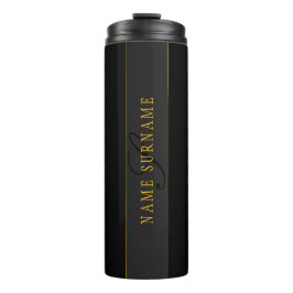 Elegant Schrift Monogram Zwart & Goud Thermosbeker