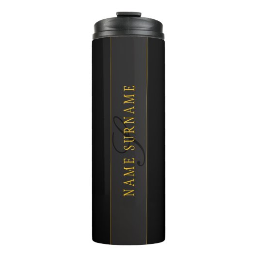 Elegant Schrift Monogram Zwart & Goud Thermosbeker (Voorkant)