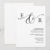 Elegant Schrift Monogram Zwart-Wit Bruiloft Kaart (Voorkant / Achterkant)