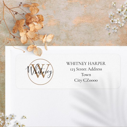 Elegant Schrift Monogram Zwarte Witte Gouden Adres Etiket