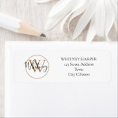 Elegant Schrift Monogram Zwarte Witte Gouden Adres Etiket (Insitu)