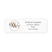 Elegant Schrift Monogram Zwarte Witte Gouden Adres Etiket (Voorkant)