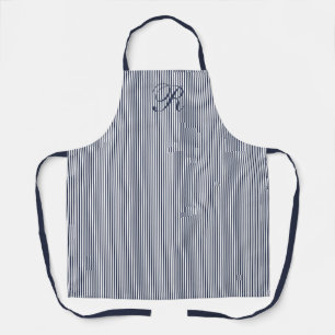 Elegant Schrift Navy Blau Streep Klassiek Monogram Schort