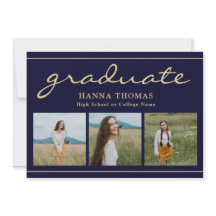 Elegant Schrift Navy Goud Drie Foto Afstuderen
