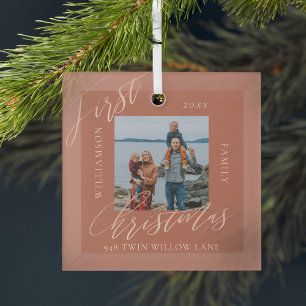 Elegant Schrift Ons Eerste Kerstmis Nieuwe Thuis F Glas Ornament