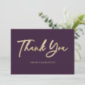Elegant Schrift Paars en Goud Bedankkaart (Staand voorkant)