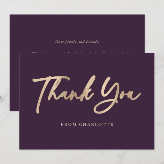Elegant Schrift Paars en Goud Bedankkaart (Voorkant / Achterkant)