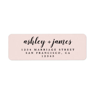 Elegant Schrift Pastel Roze Huwelijks Retouradres Etiket