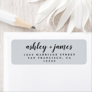 Elegant schrift pastelblauwe trouw retouradres etiket
